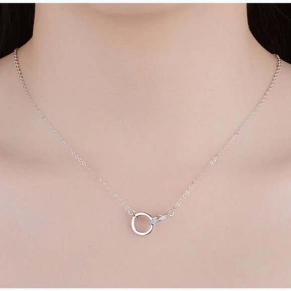 *NEW Rose Gold/925 Silver Diamond Circle Necklace - Picture 4 of 7